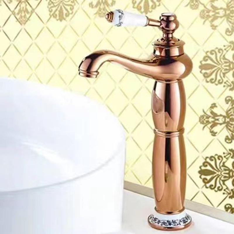 Evropská starožitná růžově zlatá a nefritová magická lampa umyvadlová baterie - Horká/studená směšovací