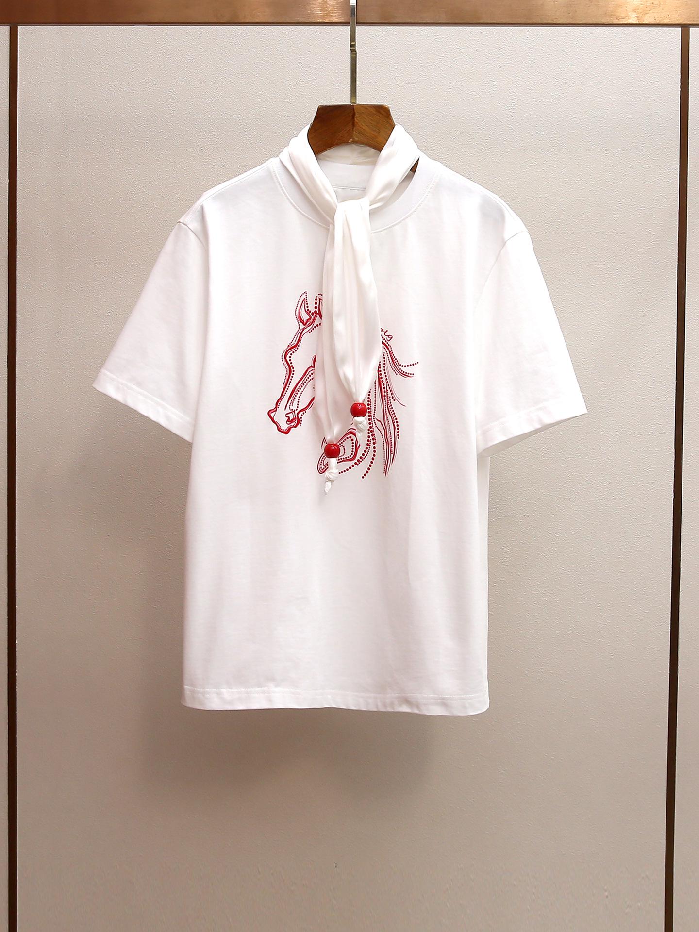 

High-End Women s Spring/Summer Embroidered Animal Pattern Short Sleeve Round Neck T-shirt S белый