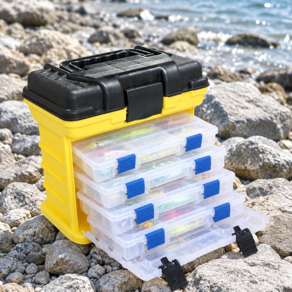 Tackle Organizer Lightweight Fishing Box with 4Layer Drawers Compact for Boat Trips Red