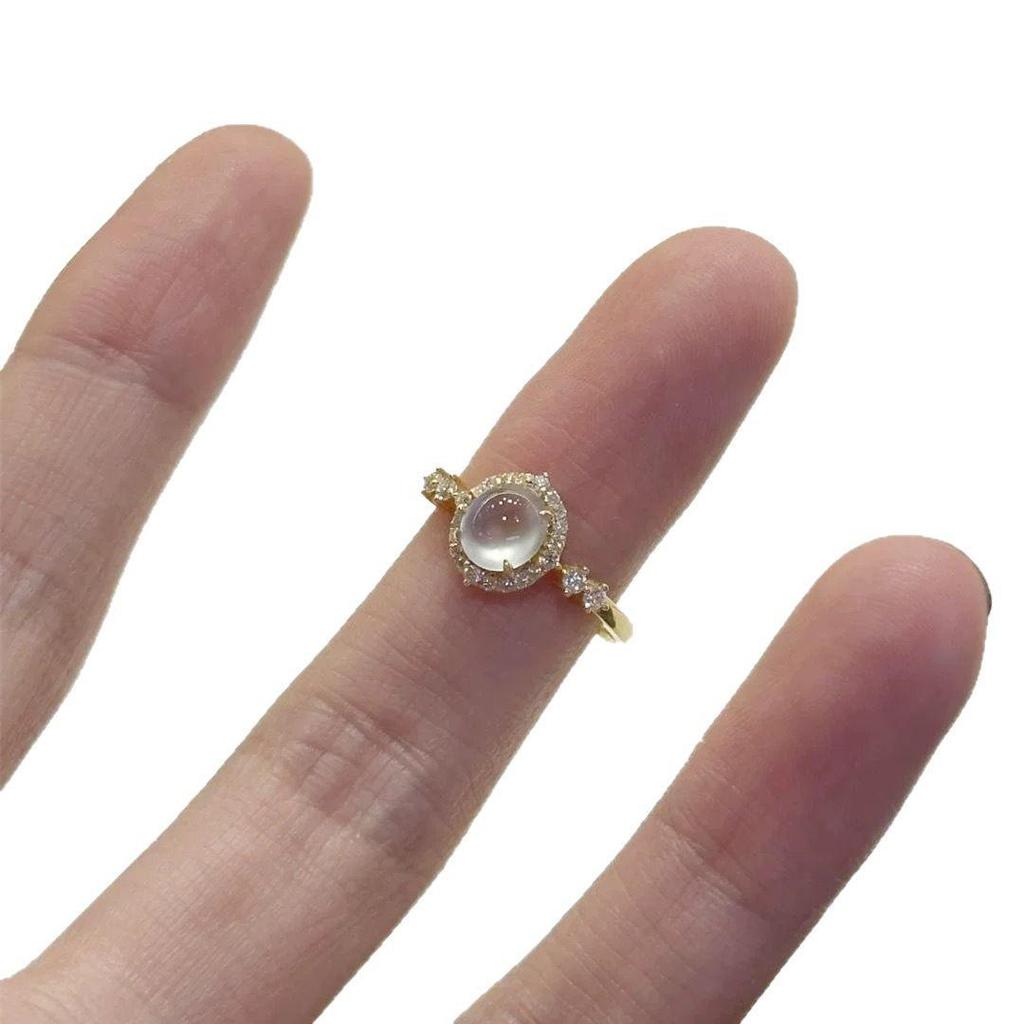 Women's High-Grade Temperament Open Ring with Transparent White Imitation Agate Cabochon