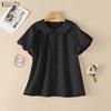 ZANZEA Women Casual Doll Collar Solid Color Short Sleeve Blouse