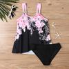 Plus Size Women Fashion Sexy Round Neck Dark Cherry Blossoms Bikini Set Slim Fit Beach Swimsuits Two Piece Set
