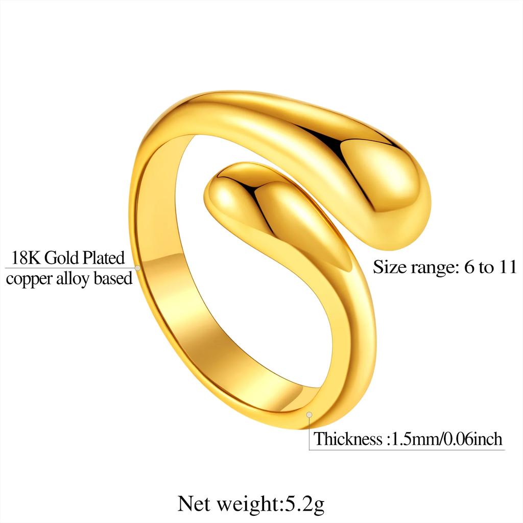 Multiple Styles 14K Gold Color Open Ring Cuffs for Women Arrow Heart Leaf Bamboo Layers Wrapped Resizable Ring Jewelry Gift