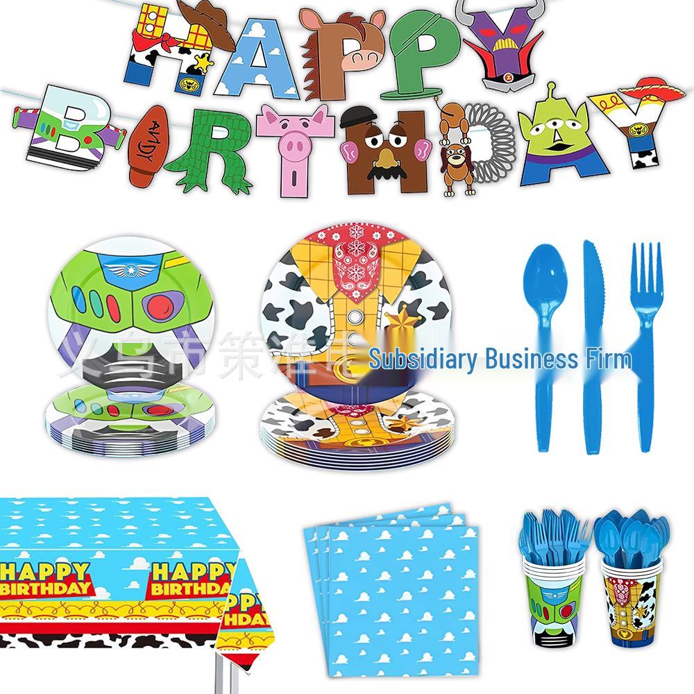 Toy Story Geburtstagsparty Geschirrset: Einwegbecher, Teller, Tischdecke & Dekorationen für Kinder