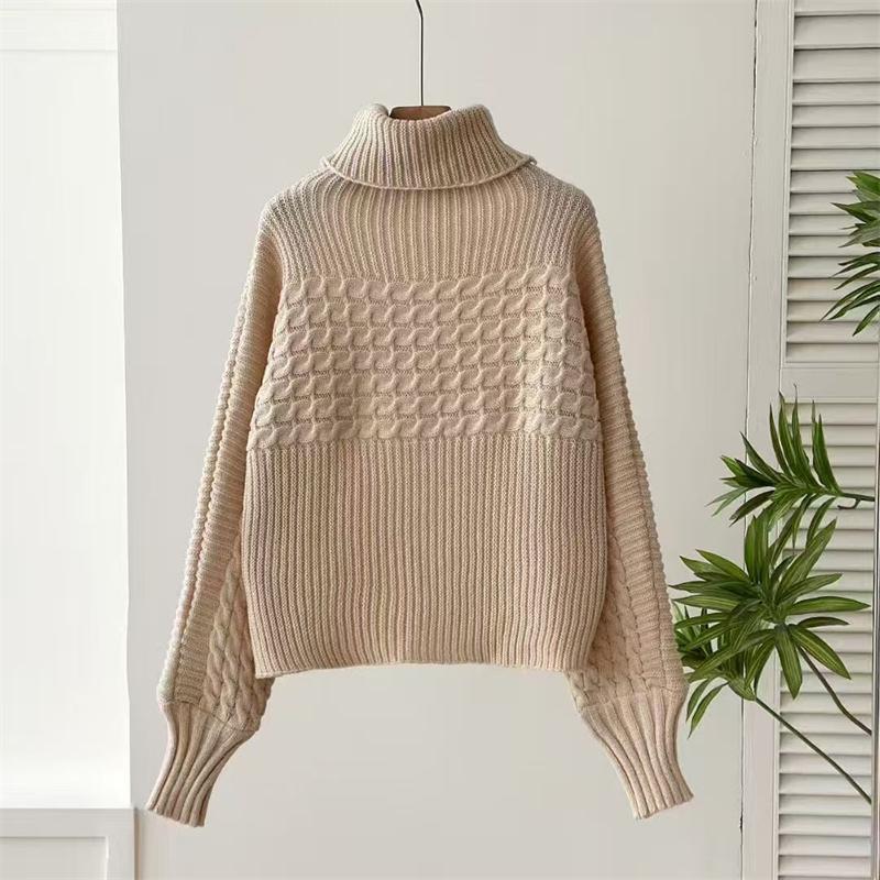2025 autumn winter casual loose knitted sweaters harajuku Solid color turtleneck sweater tops for women Thick bottoming pullover