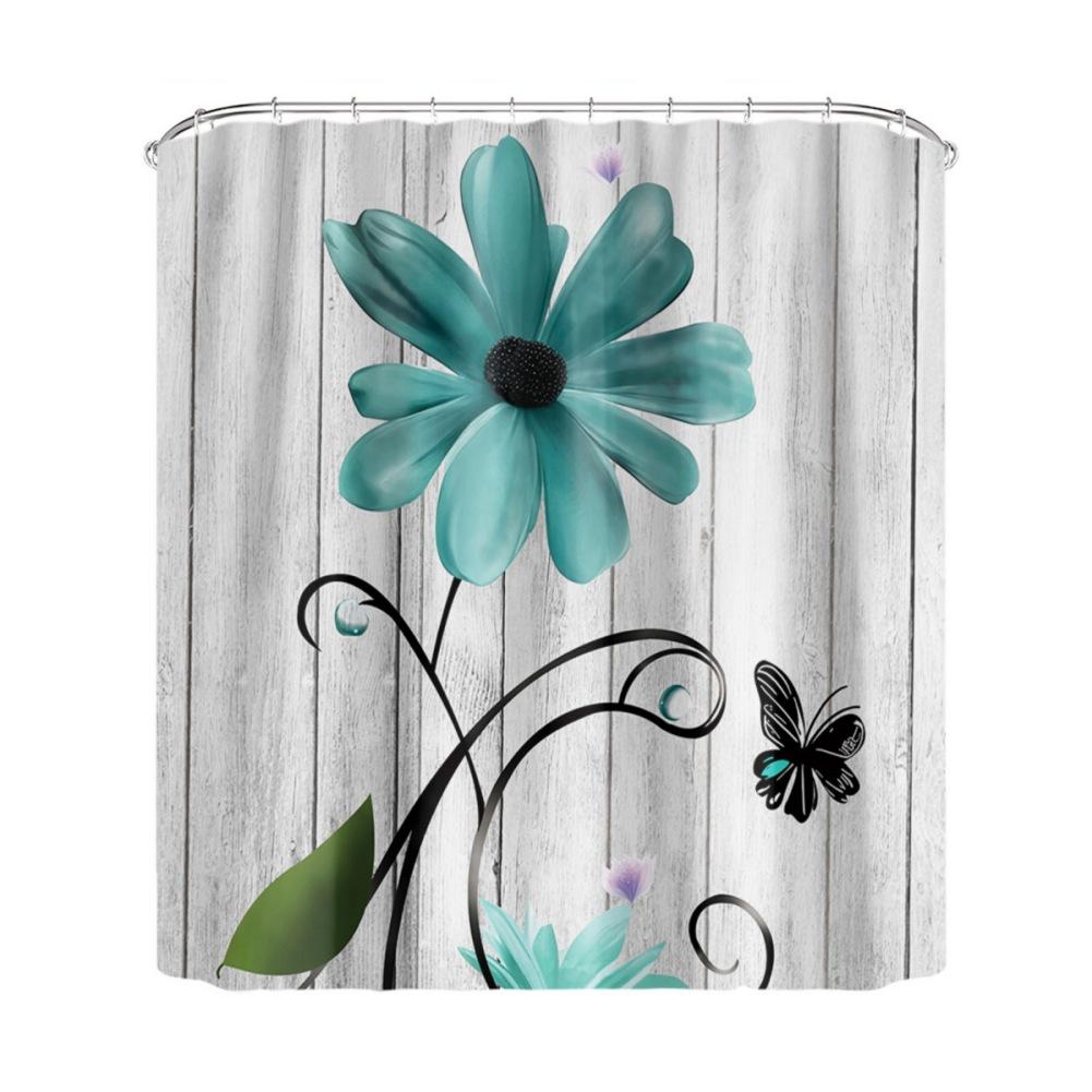 

183*183см Занавеска для душа с цветочным узором Водонепроницаемая перегородка Занавеска для ванной с крючками