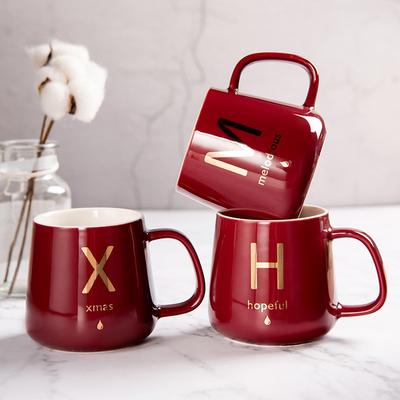 Simple Solid Color Lettering Gold Painted Ceramic Coffee Cup Milk Cup Mug Water Cup Flower Tea Cup