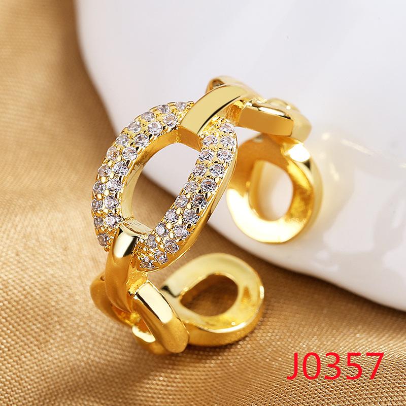 2026 18K Gold Plated Ring Women's Vintage Diamond Ins Simple French Light Luxury Index Finger Geometric Opening Irregular Ring Trend