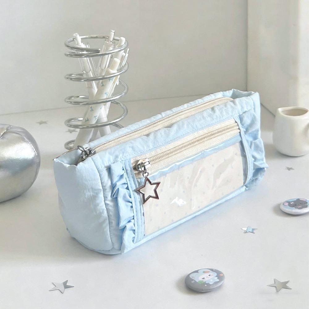 Large Capacity Pen Bag Transparent Window Stationery Storage Pouch Special Design Pencil Case DIY