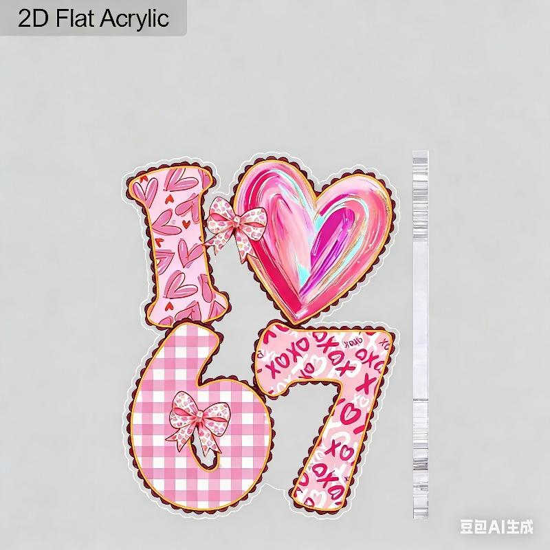 2D Flat Six Seven Love Shaped Acrylic Decoration Sign, Valentine'S Day Gift, Suitable for Wall Decoration, Porch, Room, Villa, Accents Home, Hallway,