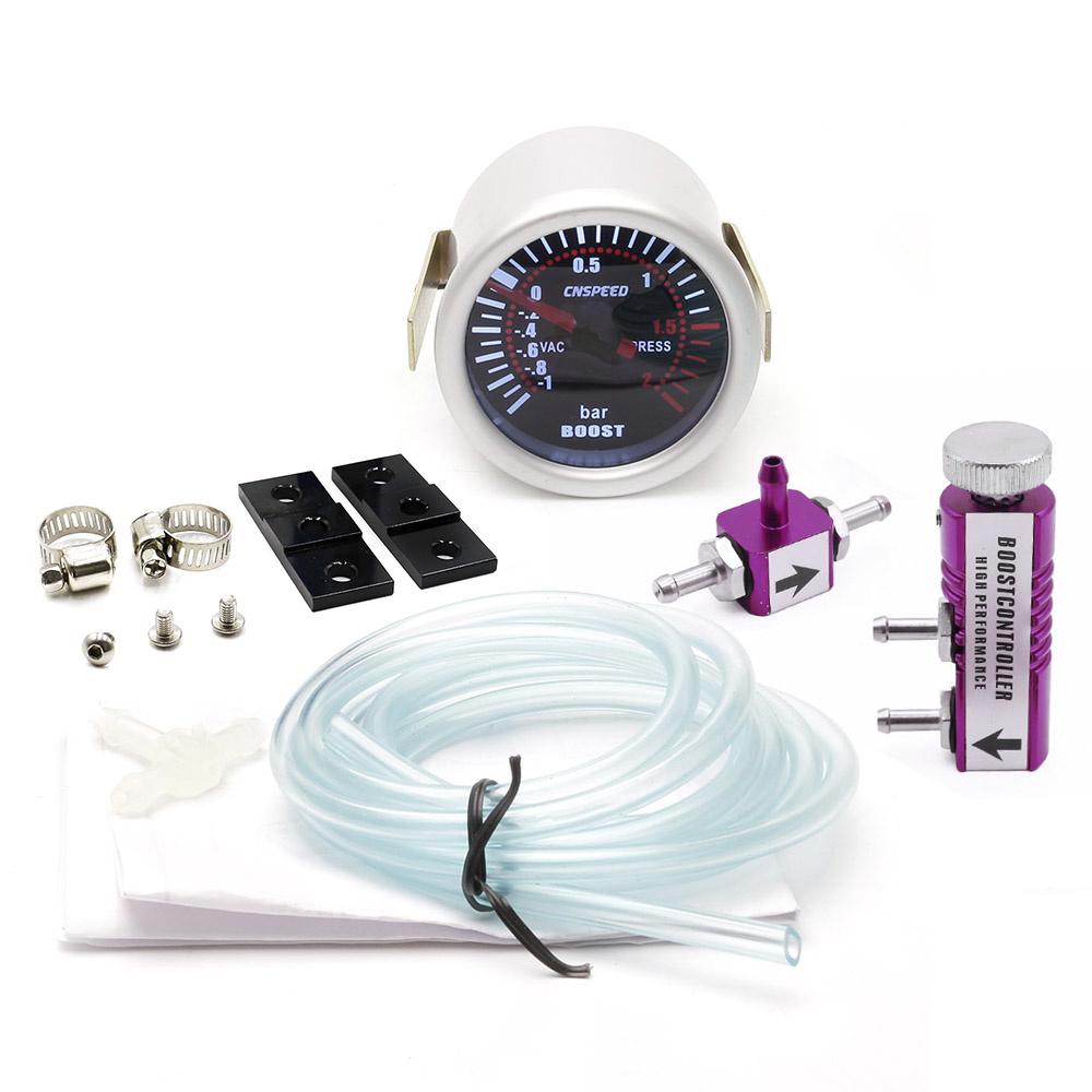 CNSPEED 2 "52mm Turbo Boost Gauge -1-2 Bar Car Smoke Len With Adjustable Auto Turbo Boost Controller Kit 1-30 PSI