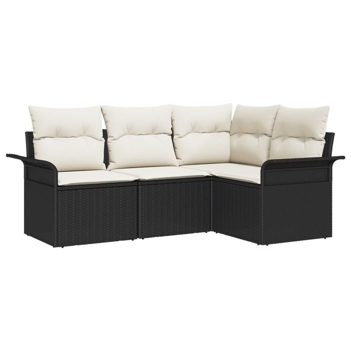 Ensemble de Canapés de Jardin de 4 Pièces avec Coussins en Rattan Poly Noir, Canapé de Jardin 2 Places avec Rangement & 3354006