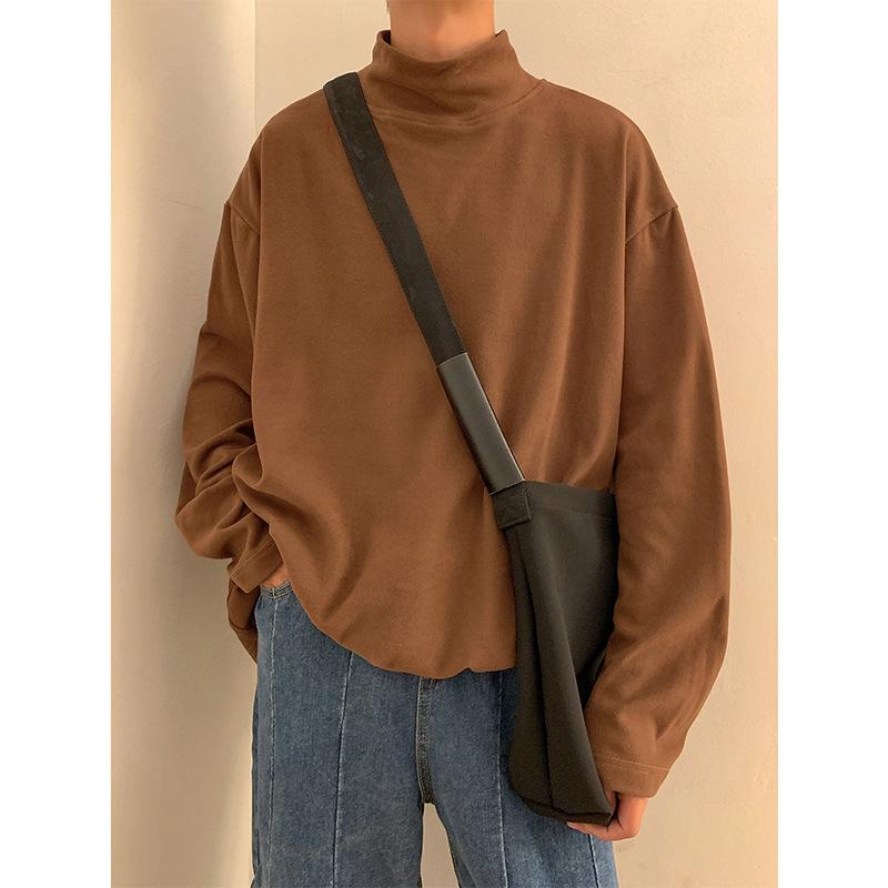 Męska Jednolita Kolorowa Warstwa Bazowa Jesienna Moda Półwysoki Dekolt Długi Rękaw T-Shirt Unisex Wszechstronna Odzież Codzienna Idealna do Noszenia Warstwowego z Bransoletką