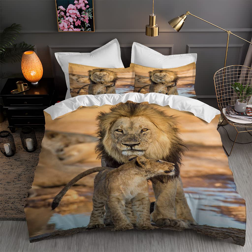 Lion Animals Soft Duvet Cover Lightning Lion Patern Jungle Wildlife Grey Black Bed Cover for Tens Young Boys Young Man Decoration Rom