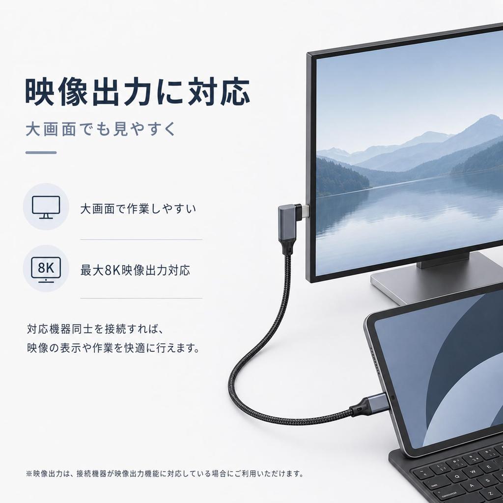 USB Type C C to 240W PD 8K video output compatible Cable, 0.2m, C, L-shaped, 20Gbps, compatible,
