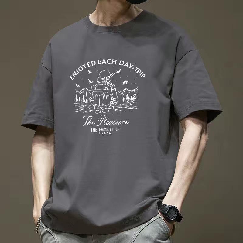 Short Sleeved Men's T-shirt Trendy Brand Heavyweight Pure Cotton 2025 Summer New Men's Clothing Korean Version Men's Loose Casual Top T