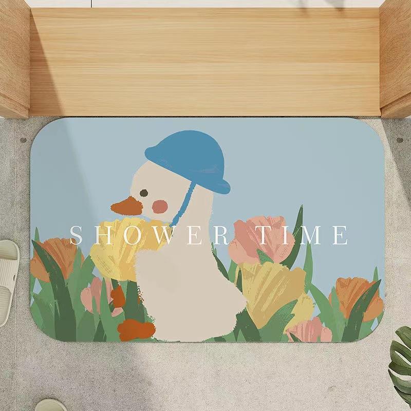 Cartoon Rectangular Absorbent Mat Bathroom Floor Mat Bathroom Toilet Mouth Absorbent Foot Mat Toilet Non-slip Mat Quick Drying