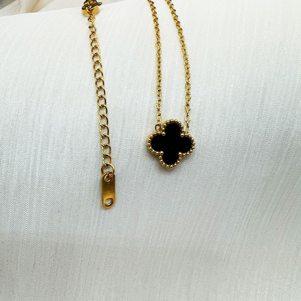 Double Sided Titanium Steel Clover Bracelet Necklace Ring Earrings Women's Non Fading Set Jewelry