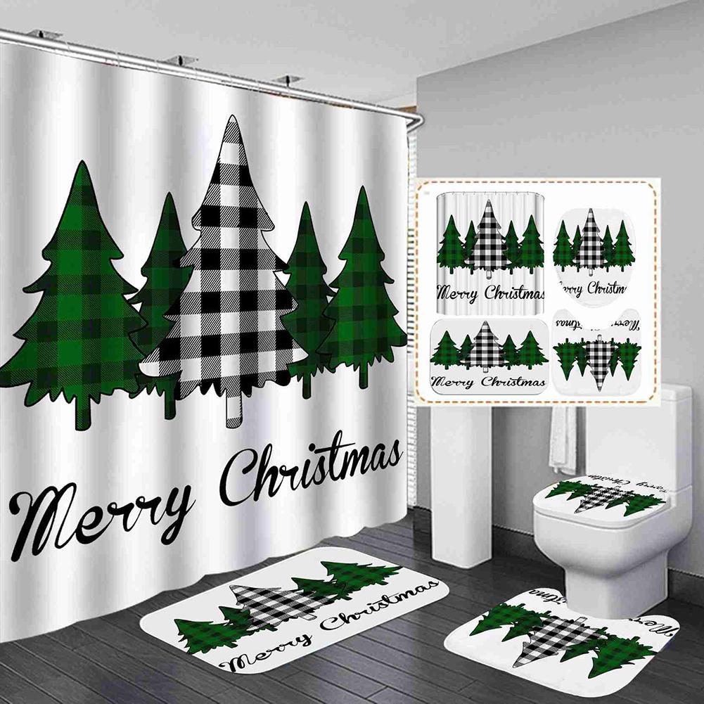 Merry Christmas Bathroom 4Pcs Set Snowman Santa Claus Pattern Waterproof Shower Curtain Toilet Cover Mat Non Slip Rug Home Decor