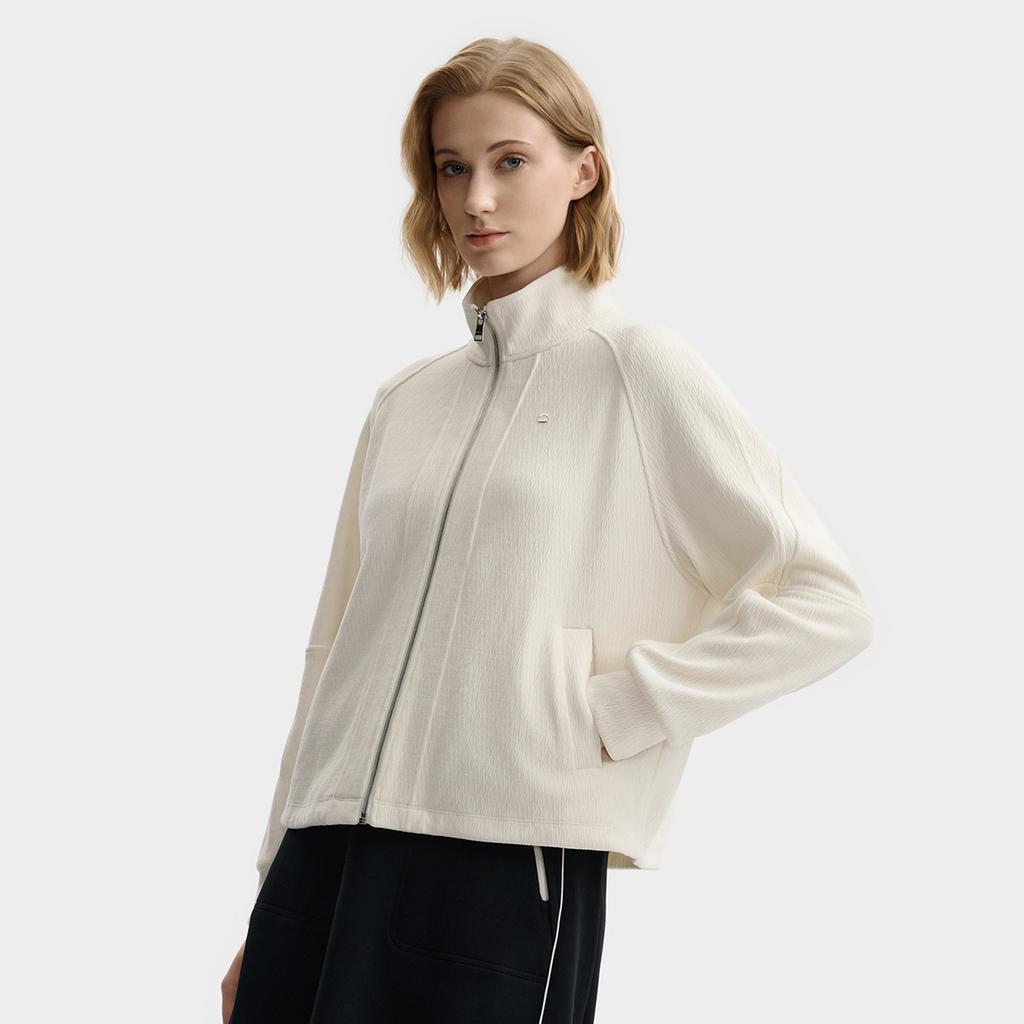 Fila White Minimalist Casual Relaxed Comfortable Loose Knit Jacket Women Jackets F11W543504F-IV