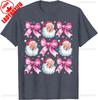 Retro Groovy Coquette Bow Pink Christmas Tree Women Kid Girl TShirt Kawaii Clothes High Quality Cotton Ropa Mujer Casual Style