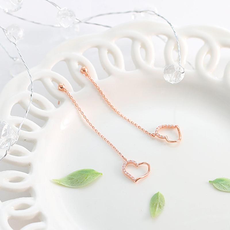 

BELLA BOX Korean Simple Geometric Pure Silver Needle Heart-shaped Ear Thread Long Tassel Earrings, A New Personalized Ear Accessory ярко-розовый