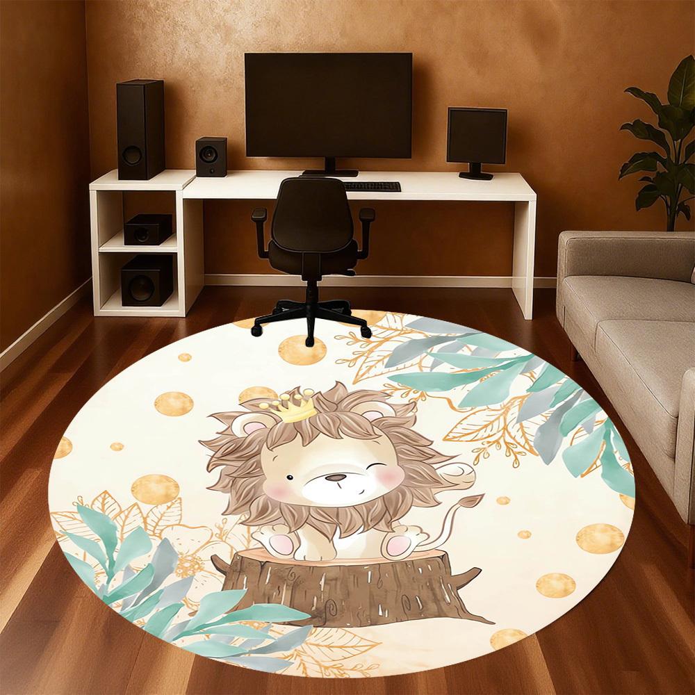 1pc Lion, Crown Round Chair mat Area Rug - Non-Slip, Floor Mat for Office, Bedroom, home decor Christmas Gift p0811442