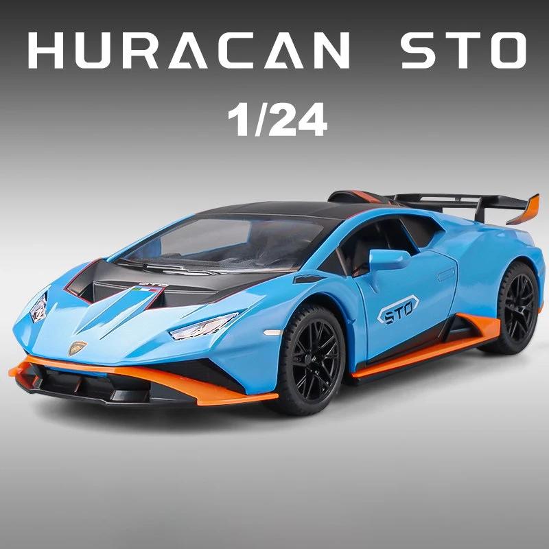1/24 Alloy Lamborghini Huracan STO Supercar Metal Diecast Car Model Vehicles Pull Back Sound and Light for Children Boy Toys Gift Collection