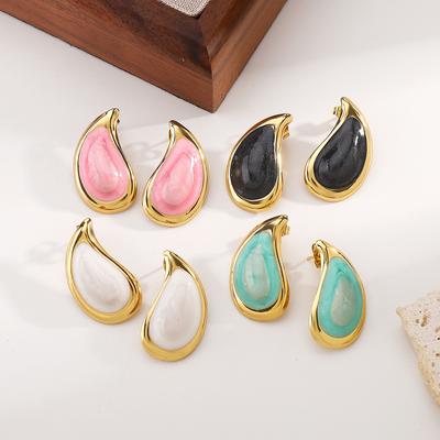 Vintage Oil Dripping Water Drop Geometric Stud Earrings French Minimalist Unique Temperament Stainless Steel Earrings For Women