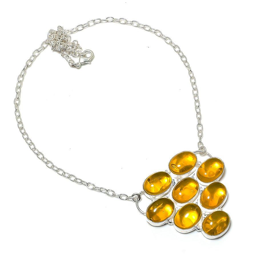 Natural Baltic Amber Gemstone 925 Sterling Silver Jewelry Necklace 18 ASN-6082