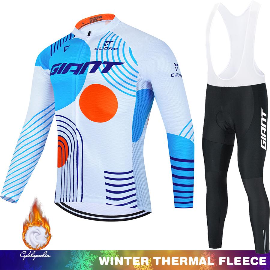 Men's Cycling Outfit GIANT Winter Thermal Fleece Clothing Jersey Jumper Sportswear Set Bib Suit Man 2026 Termal Road Bicycle Mtb