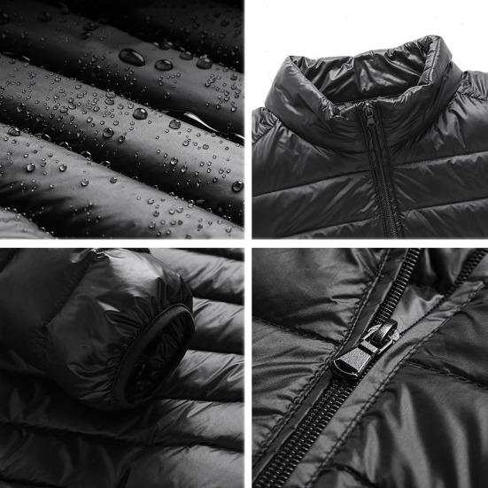 Quilted Cotton Jacket Men Solid Color Stand Collar Long Sleeve Coat with Zipper Placket and Pockets Casual Down Jacket