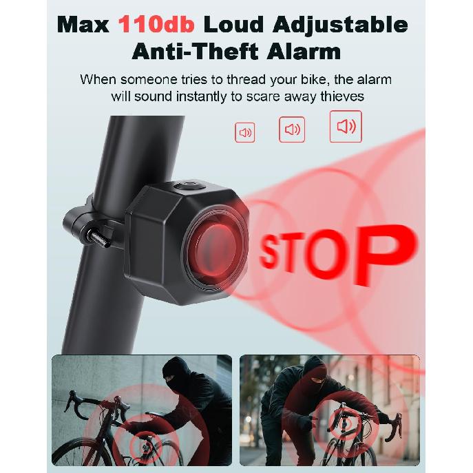 Max 110DB Bike Alarm,Bike Alarms For Ebikes Rechargeable Motorcycle Alarm With Remote,7 Levels Sensitivity Bicycle Alarm, Anti Theft Bicycle Alarm&