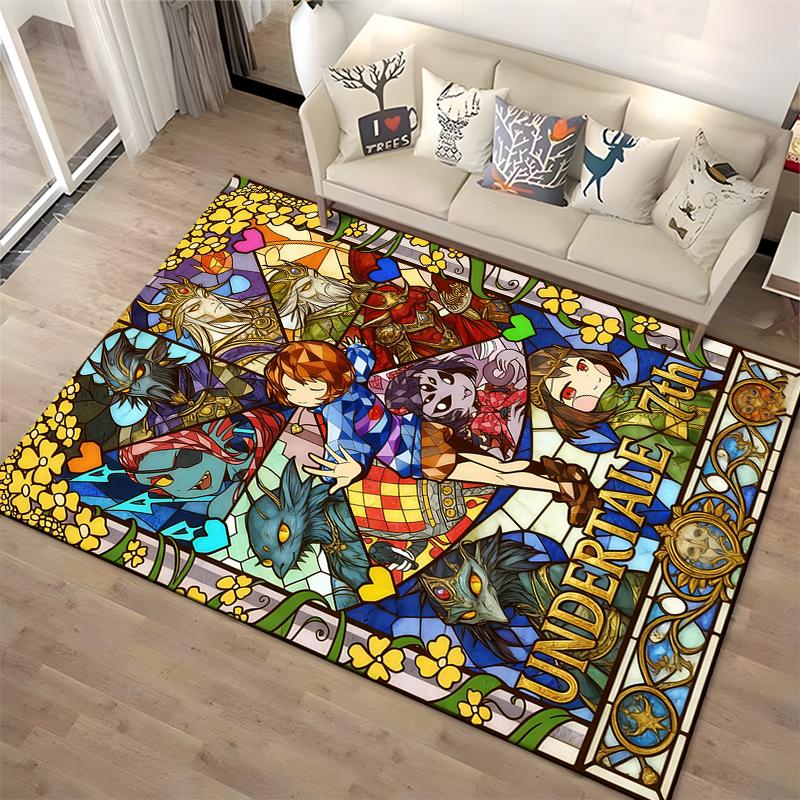 Tappeto Decorativo Colorato Stile Vetro Colorato per il 7° Anniversario di Undertale Adatto per l'uso come antiscivolo per soggiorno, camera da letto, divani