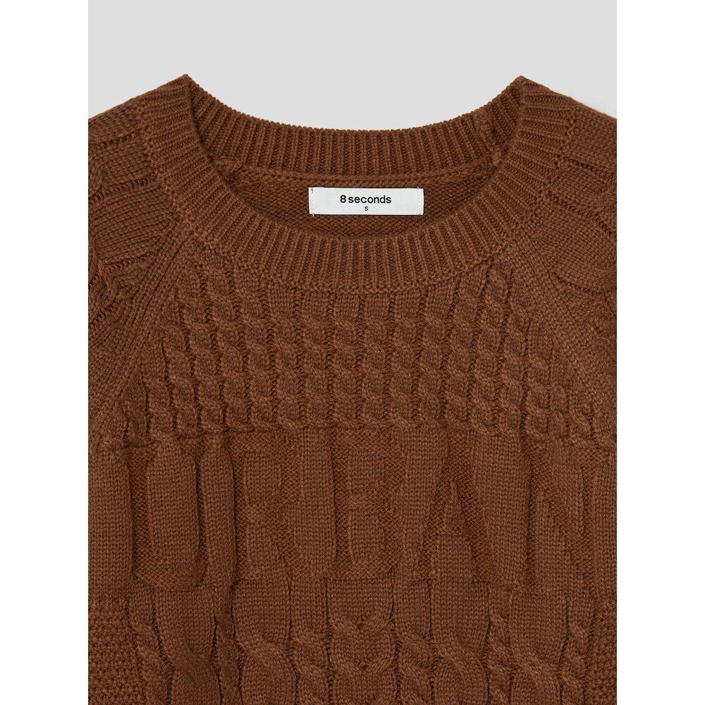 8seconds Embossed Jacquard Round Neck Pullover Brown