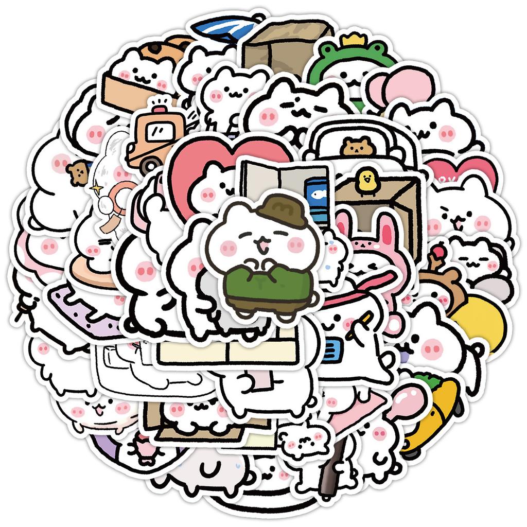 50 Cute Rice Cake Cat Graffiti Stickers for Mobile Phones and Computers, Waterproof Decorative Stickers, Cartoon Animal Stickers