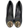 Used 186005 As-is Item Tory Burch Pumps 24cm Black Double T Logo Leather Equivalent To 24.0cm for Women