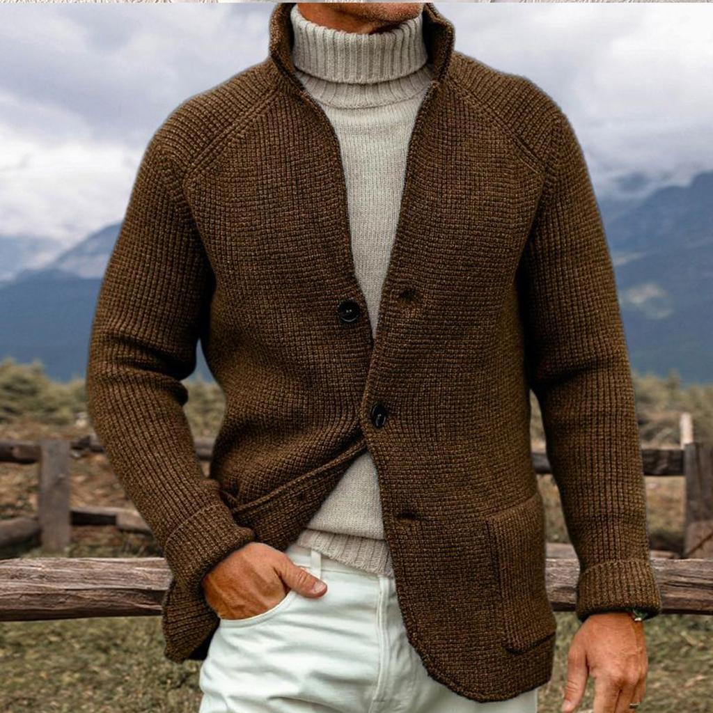 Cardigan tricotat cu guler costum, pentru bărbați, culoare uni, îmbrăcăminte exterioară, pulover casual