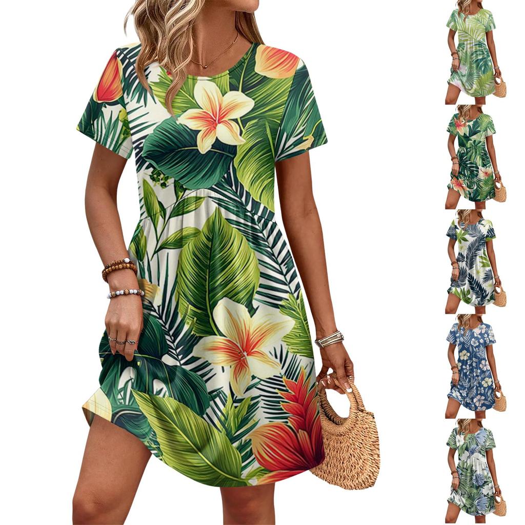 Dresses For Women Short Sleeve O Neck Casual Dresses Waist Maternity Dress With Pockets