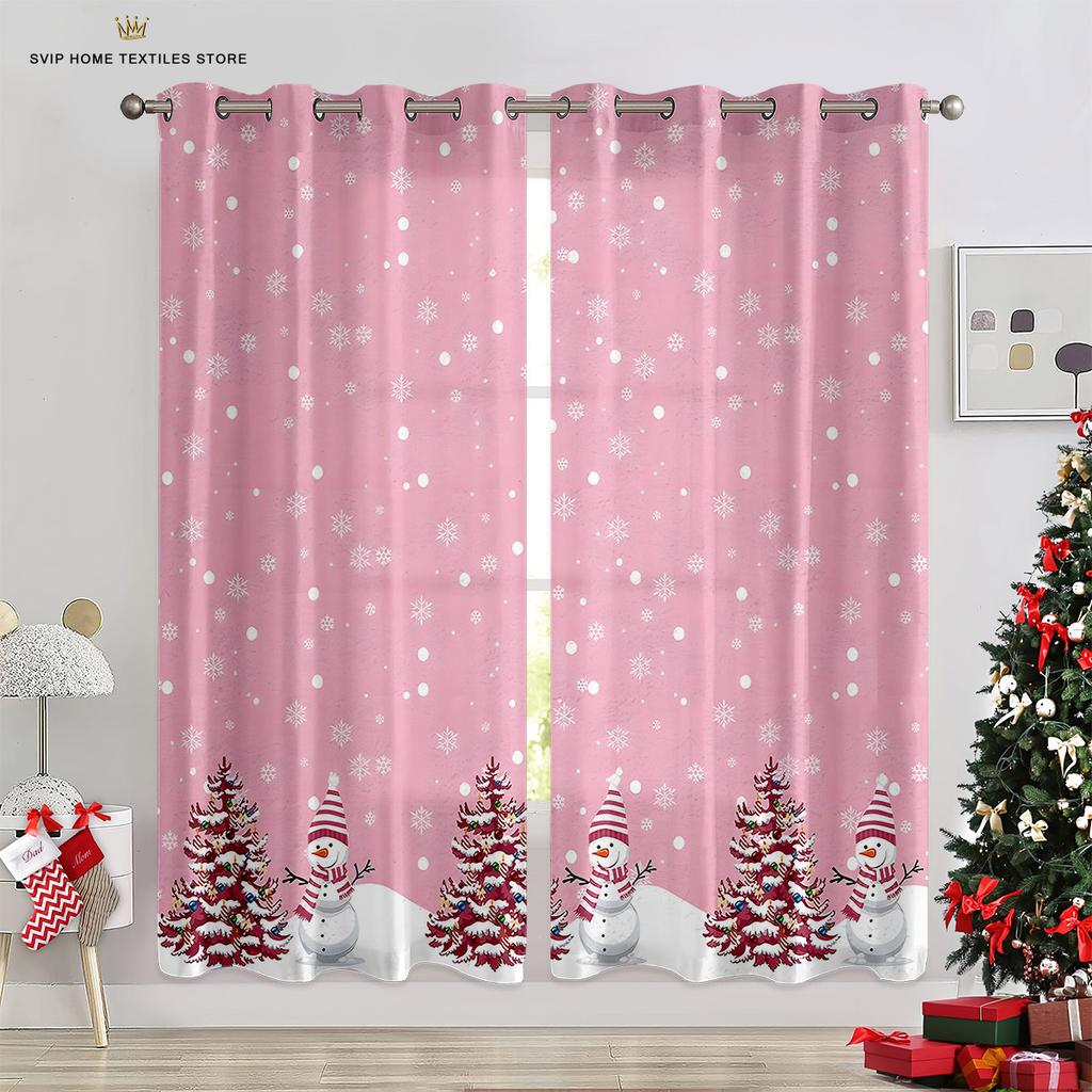 3D Cartoon Christmas Elk Christmas Tree Curtains 2 Panels Deluxe Living Room Bedroom Balcony Kitchen Kids Room Decor Curtains