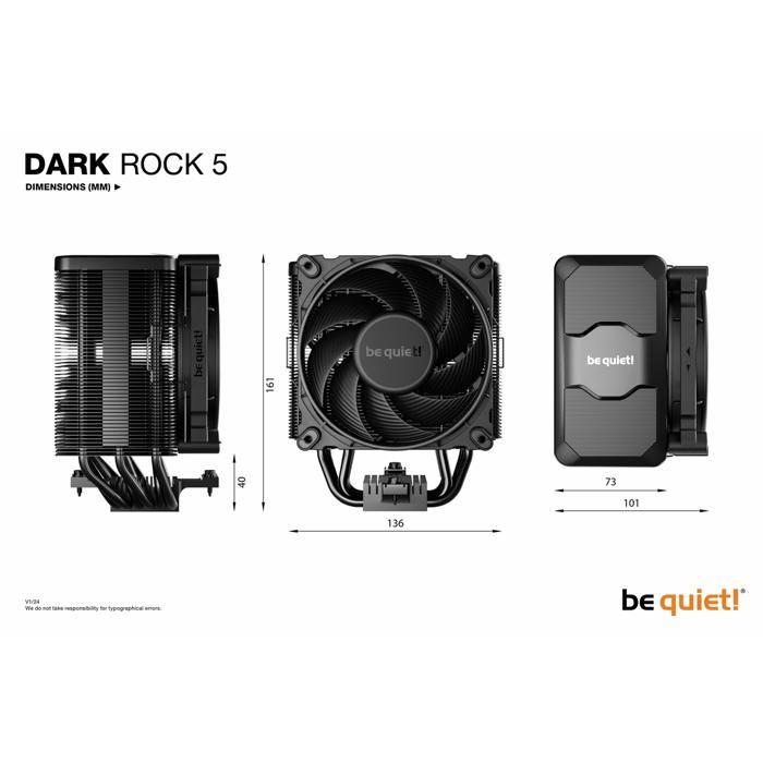 Refroidisseur cpu - bequiet - dark rock 5 - ventilateur silent wings 135mm - montage sans outil - design élégant