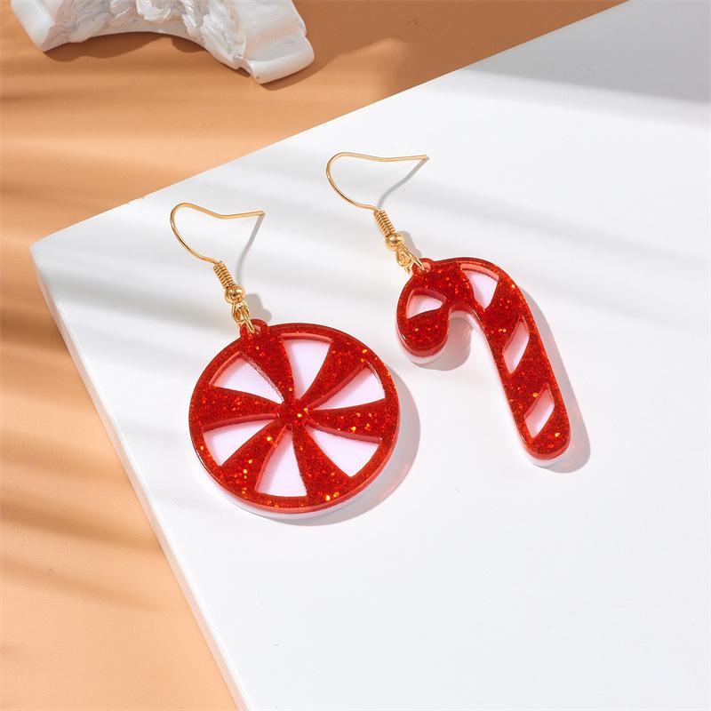 New Christmas Mirror Star Christmas Hat Candy Stick Acrylic European and American Earrings