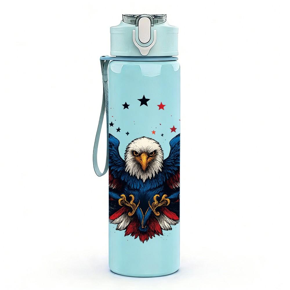 1PC Eagle Patriotic Bird 750ml Color Plastic Sports Water Bottle Leakproof Flip Straw Lid Suitable for Sports Office Home Use