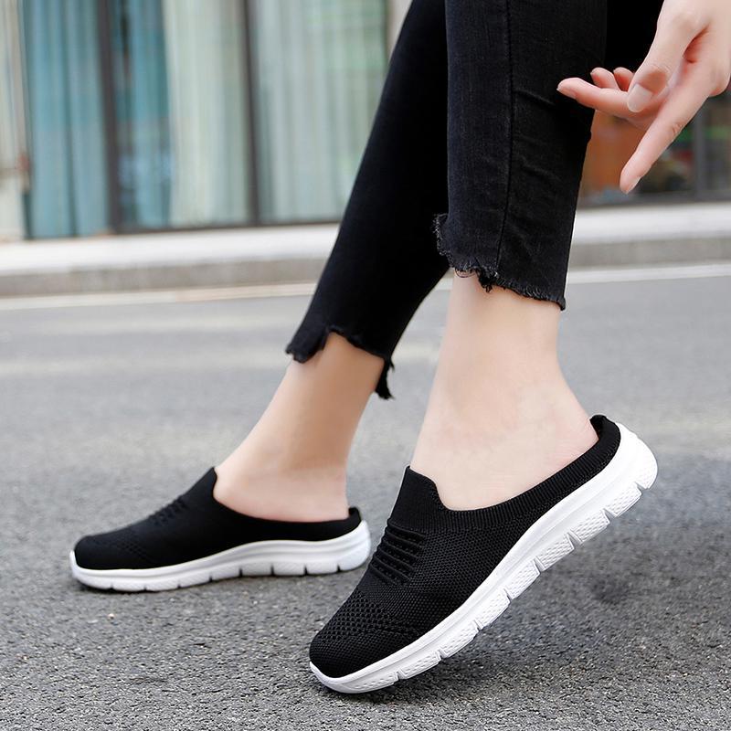 

2025 летающая тканая женская обувь мода, полусабо 35 чёрный