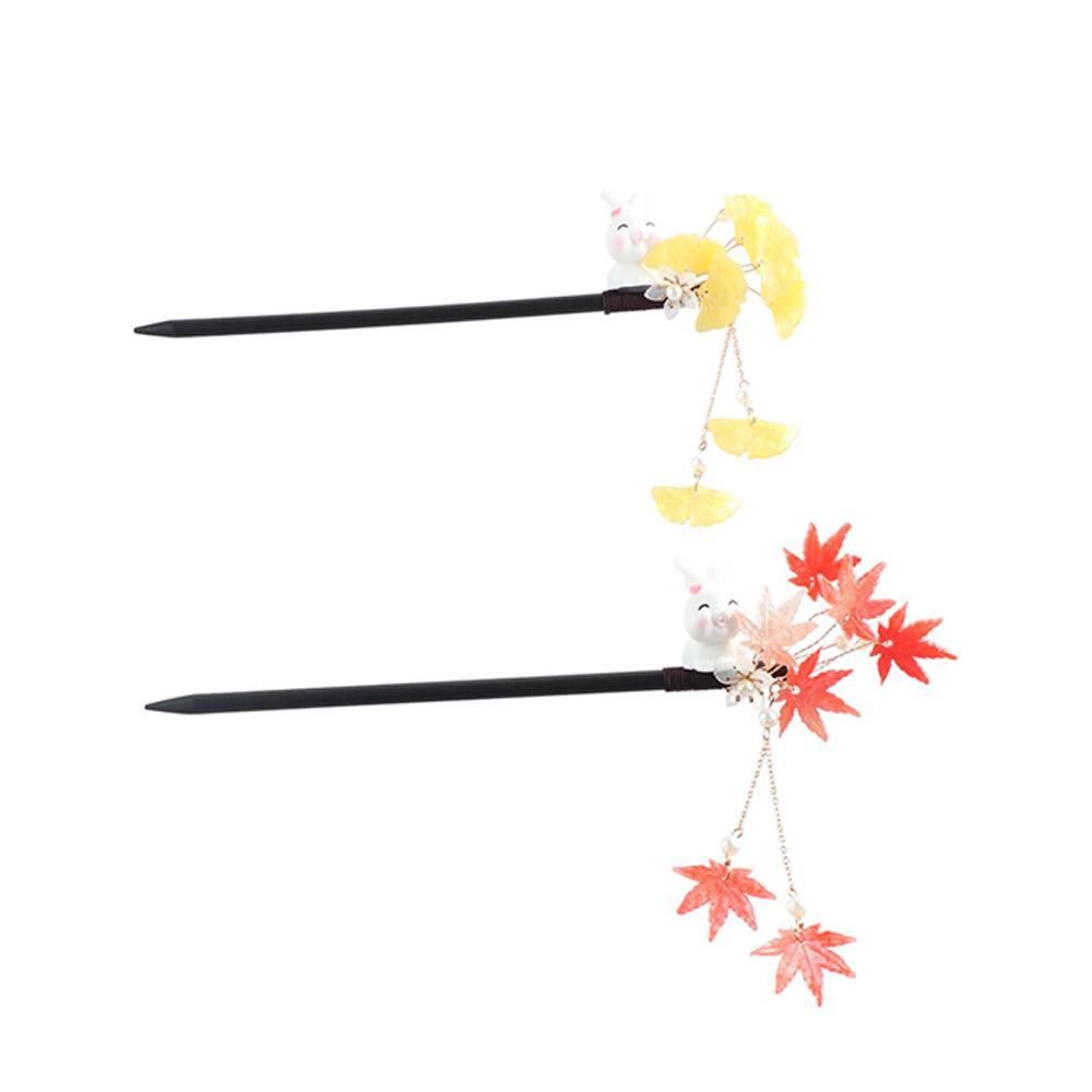Flower Wooden Hair Stick Rabbit Hanfu Hairpin Retro   Hanfu Accessories