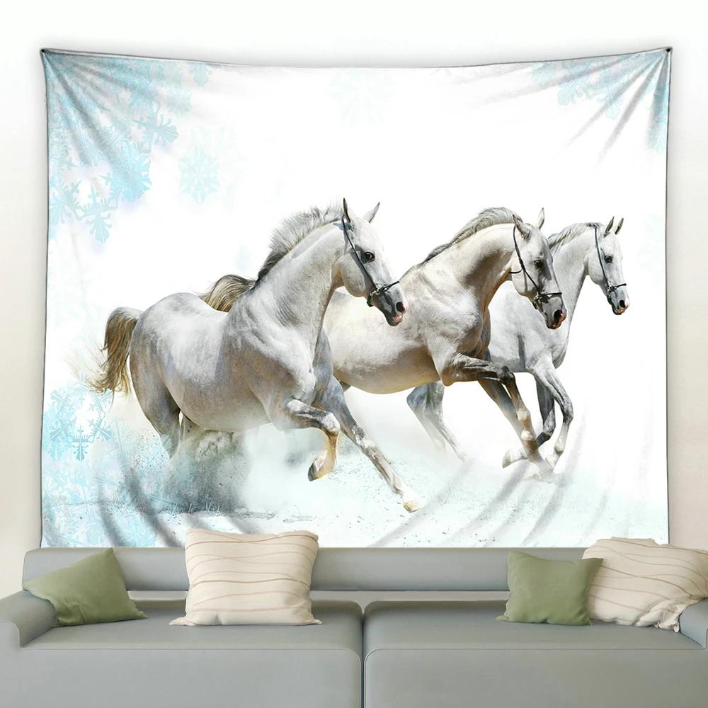 Pentium Horse Printing Tapestry Wall Hanging Polyester Fabric Home Living Room Decor Wild Animals Pattern Big Couch Blanket