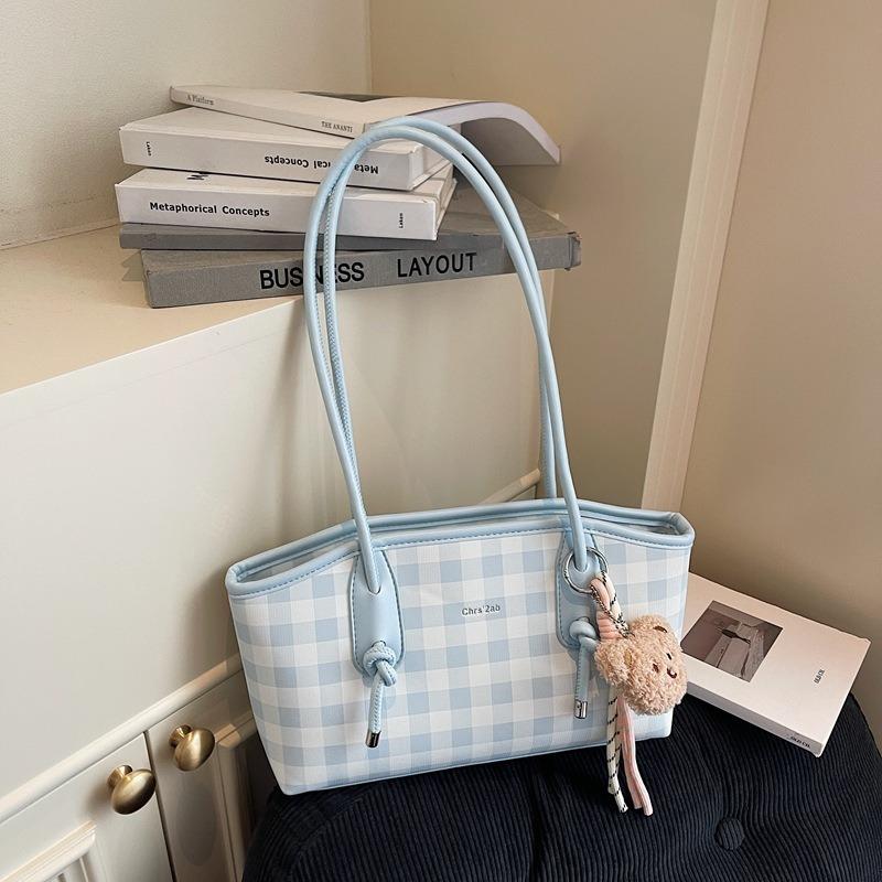 

Summer Chessboard Gotote Bag Women s New Large Capacity Casual Versatile Shoulder Underarm Bag синий
