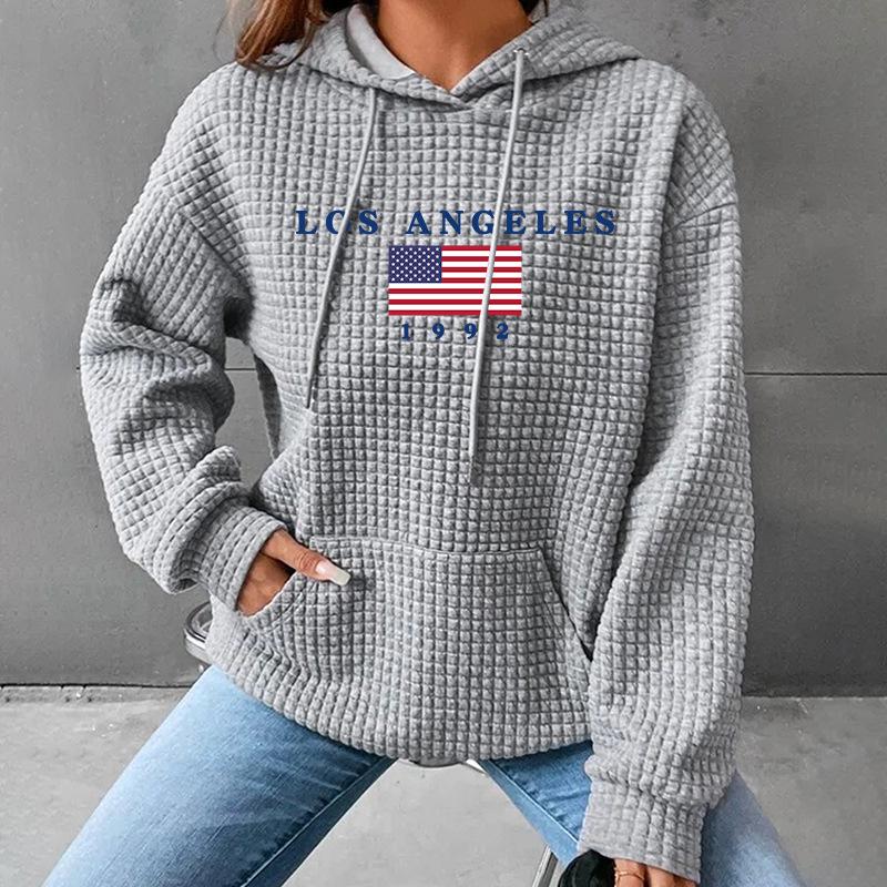 

Women s Autumn/Winter Loose Waffle Letter Print Long-Sleeve Sweatshirt Medium
