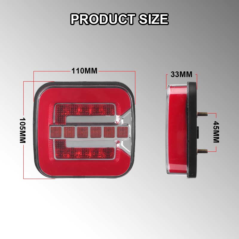 3 in 1 Square 4 Inch Led Tail Light Rear Brake Turn Signal Light License Plate Lamp for 12V 24V Truck Trailer Van Bus Pickup 4x4