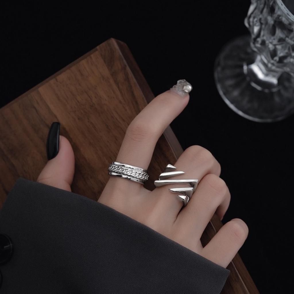 Irregular Geometric Rings Unique Square Cutout Rings with Slanted Texture Adjustable Open Rings Decoration for Women